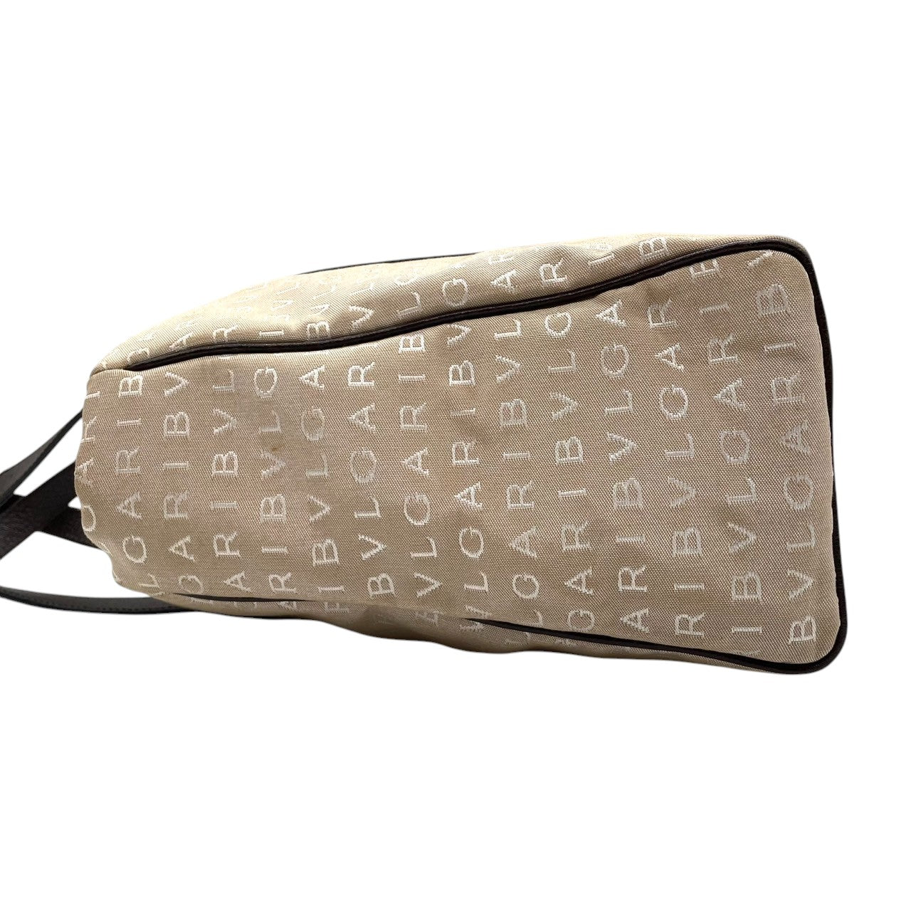 BVLGARI ブルガリ トートバッグ ロゴマニア ハンドバッグ キャンバス レザー ベージュ ブラウン レディース 大容量 A4収納可 肩掛け可 ワンショルダー ビジネス 通勤 通学 高級 クラシック エレガント 定番 人気モデル クリーニング済み A5