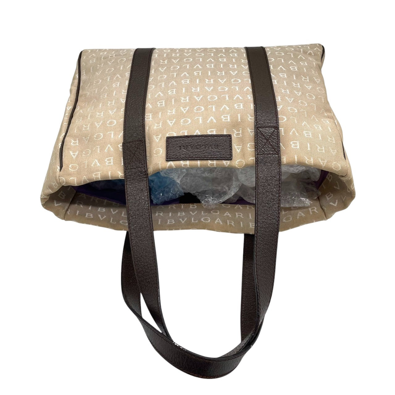 BVLGARI ブルガリ トートバッグ ロゴマニア ハンドバッグ キャンバス レザー ベージュ ブラウン レディース 大容量 A4収納可 肩掛け可 ワンショルダー ビジネス 通勤 通学 高級 クラシック エレガント 定番 人気モデル クリーニング済み A5