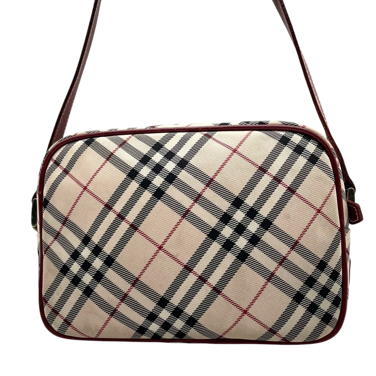 バーバリーブルーレーベル ショルダーバッグ ポシェット ノバチェック キャンバス レザー ベージュ ボルドー レディース 斜め掛け可 クラシック 定番 コンパクト カメラバッグ ミニバッグ エレガント クリーニング済み s43