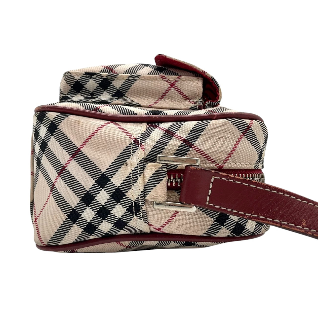 バーバリーブルーレーベル ショルダーバッグ ポシェット ノバチェック キャンバス レザー ベージュ ボルドー レディース 斜め掛け可 クラシック 定番 コンパクト カメラバッグ ミニバッグ エレガント クリーニング済み s43