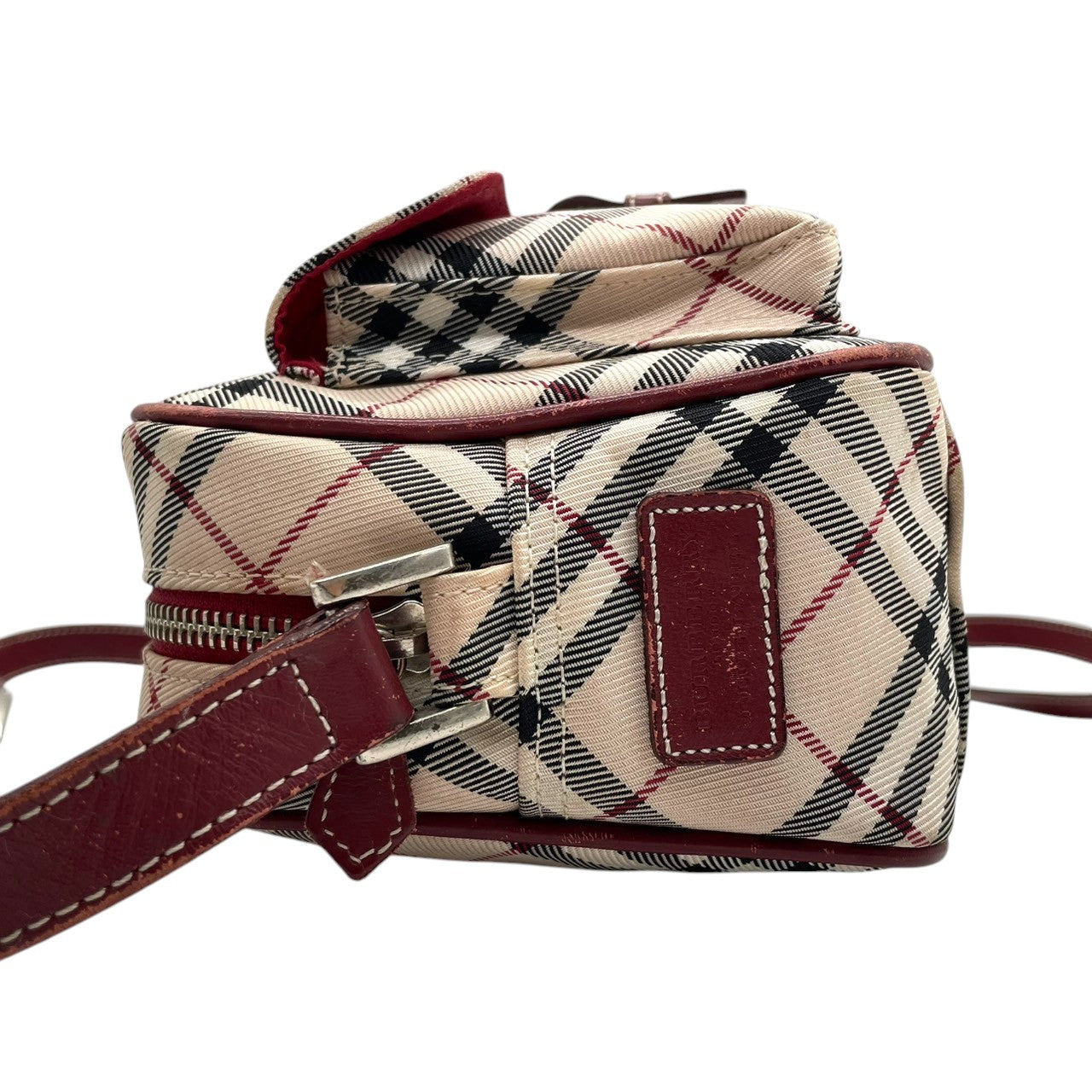 バーバリーブルーレーベル ショルダーバッグ ポシェット ノバチェック キャンバス レザー ベージュ ボルドー レディース 斜め掛け可 クラシック 定番 コンパクト カメラバッグ ミニバッグ エレガント クリーニング済み s43