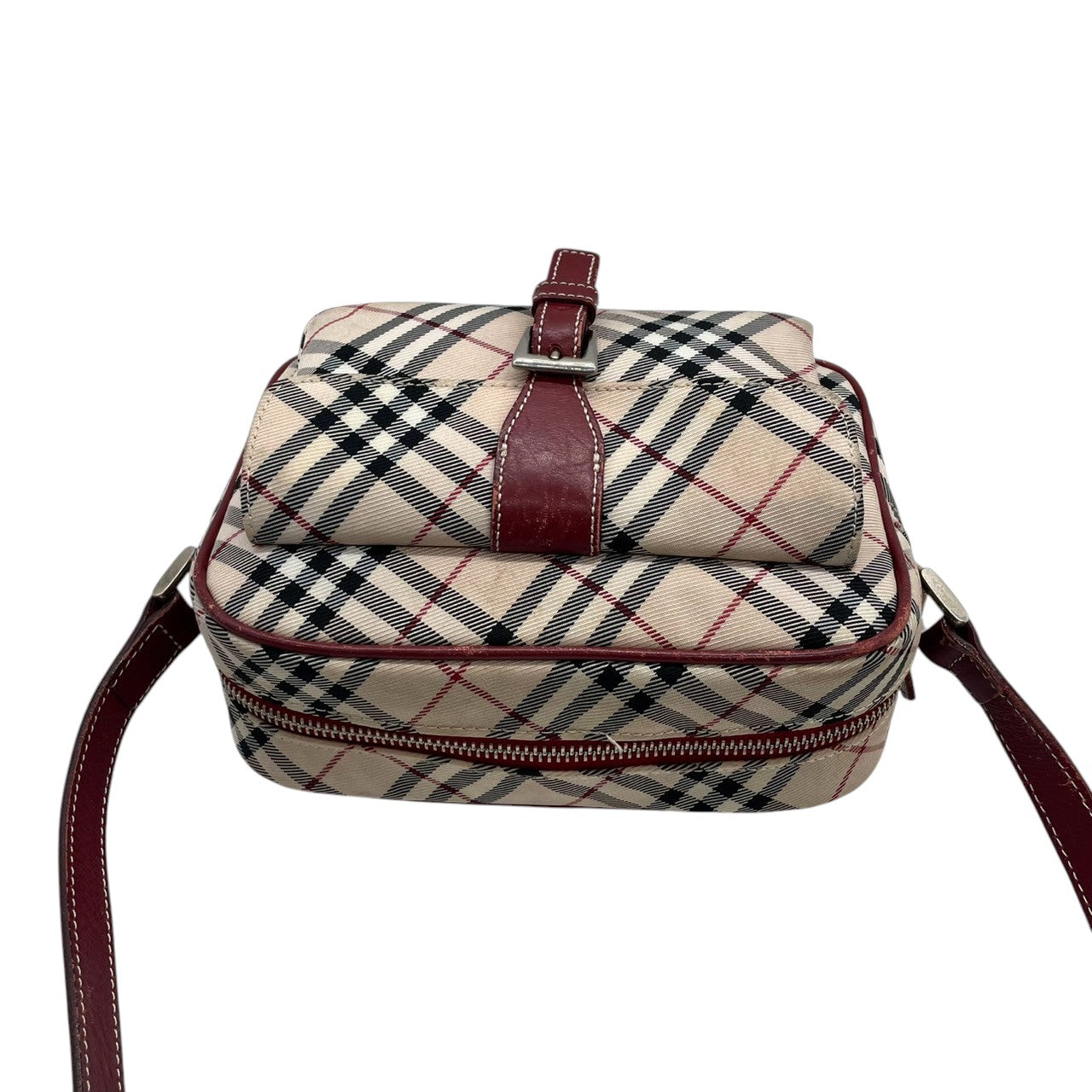 バーバリーブルーレーベル ショルダーバッグ ポシェット ノバチェック キャンバス レザー ベージュ ボルドー レディース 斜め掛け可 クラシック 定番 コンパクト カメラバッグ ミニバッグ エレガント クリーニング済み s43