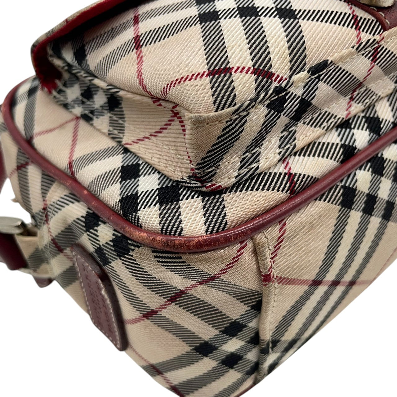 バーバリーブルーレーベル ショルダーバッグ ポシェット ノバチェック キャンバス レザー ベージュ ボルドー レディース 斜め掛け可 クラシック 定番 コンパクト カメラバッグ ミニバッグ エレガント クリーニング済み s43