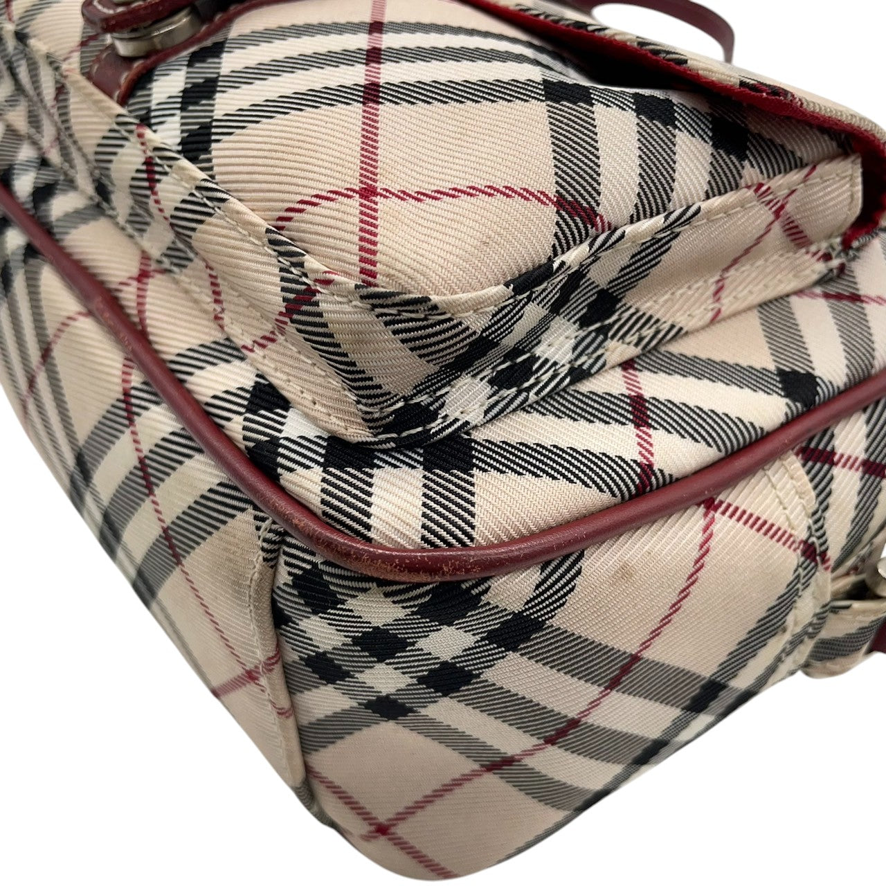 バーバリーブルーレーベル ショルダーバッグ ポシェット ノバチェック キャンバス レザー ベージュ ボルドー レディース 斜め掛け可 クラシック 定番 コンパクト カメラバッグ ミニバッグ エレガント クリーニング済み s43