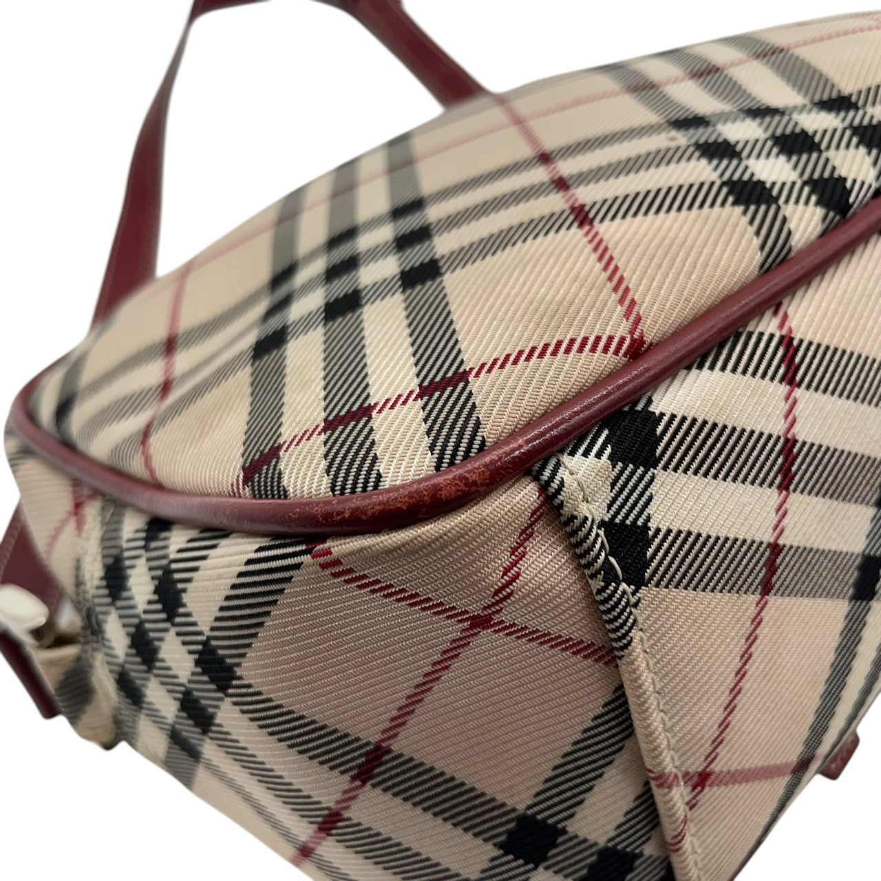 バーバリーブルーレーベル ショルダーバッグ ポシェット ノバチェック キャンバス レザー ベージュ ボルドー レディース 斜め掛け可 クラシック 定番 コンパクト カメラバッグ ミニバッグ エレガント クリーニング済み s43