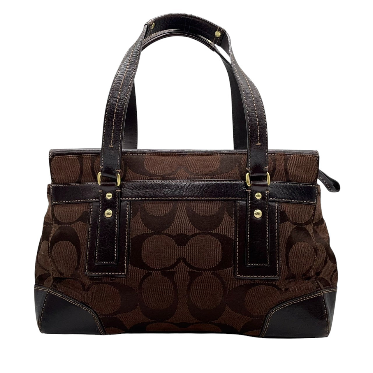 COACH コーチ トートバッグ ハンドバッグ シグネチャー 11072 キャンバス ブラウン レディース ターンロック 肩掛け可 ワンショルダー A4収納可 大容量 通勤 通学 デイリーユース クラシック エレガント 人気モデル クリーニング済み s43