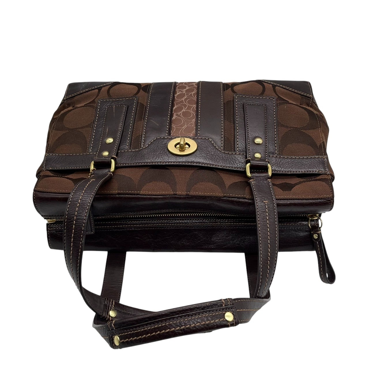 COACH コーチ トートバッグ ハンドバッグ シグネチャー 11072 キャンバス ブラウン レディース ターンロック 肩掛け可 ワンショルダー A4収納可 大容量 通勤 通学 デイリーユース クラシック エレガント 人気モデル クリーニング済み s43