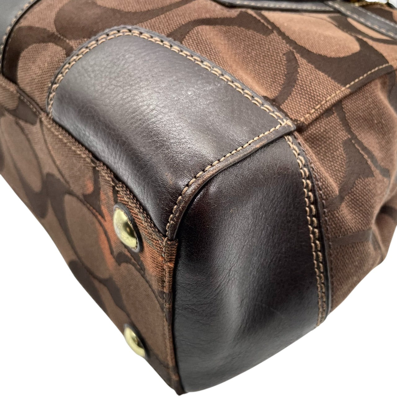 COACH コーチ トートバッグ ハンドバッグ シグネチャー 11072 キャンバス ブラウン レディース ターンロック 肩掛け可 ワンショルダー A4収納可 大容量 通勤 通学 デイリーユース クラシック エレガント 人気モデル クリーニング済み s43