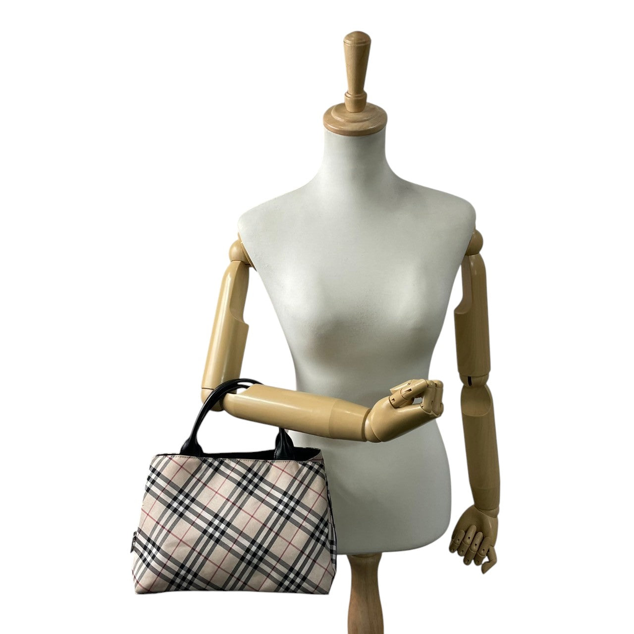 BURBERRY BLUE LABEL バーバリーブルーレーベル ハンドバッグ トートバッグ ノバチェック ナイロンキャンバス レザー ベージュ ブラック レディース ミニトート コンパクト クラシック エレガント デイリーユース クリーニング済み s43