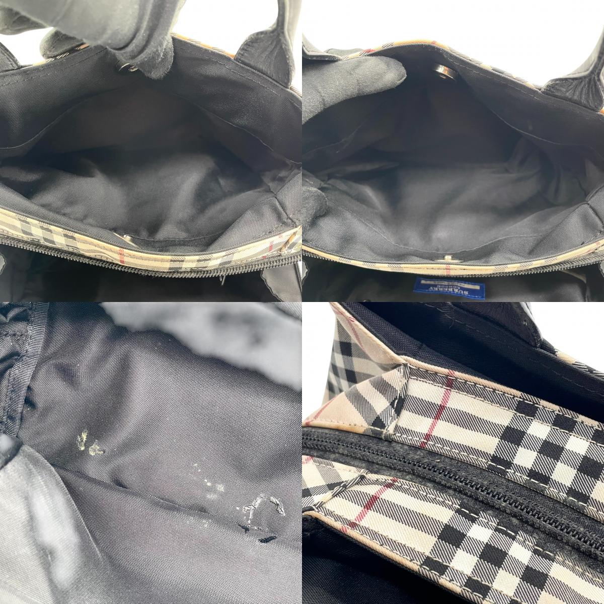 BURBERRY BLUE LABEL バーバリーブルーレーベル ハンドバッグ トートバッグ ノバチェック ナイロンキャンバス レザー ベージュ ブラック レディース ミニトート コンパクト クラシック エレガント デイリーユース クリーニング済み s43