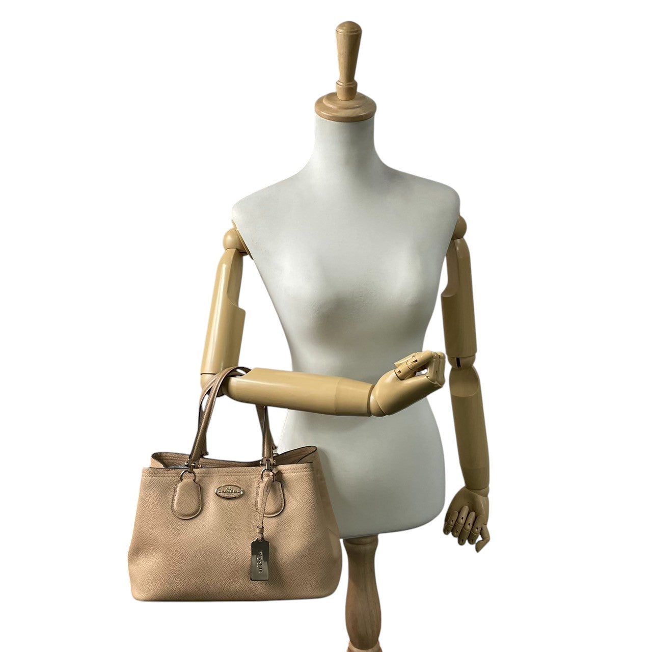 COACH コーチ ハンドバッグ 34563 ミニクリスティーキャリーオール クロスグレインレザー ベージュ レディース トートバッグ 肩掛け可 コンパクト エレガント フェミニン 通勤 ビジネス デイリーユース 人気モデル クリーニング済み s38