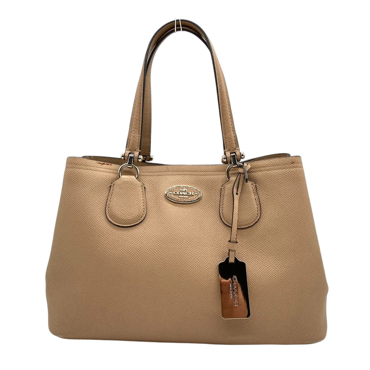 COACH コーチ ハンドバッグ 34563 ミニクリスティーキャリーオール クロスグレインレザー ベージュ レディース トートバッグ 肩掛け可 コンパクト エレガント フェミニン 通勤 ビジネス デイリーユース 人気モデル クリーニング済み s38