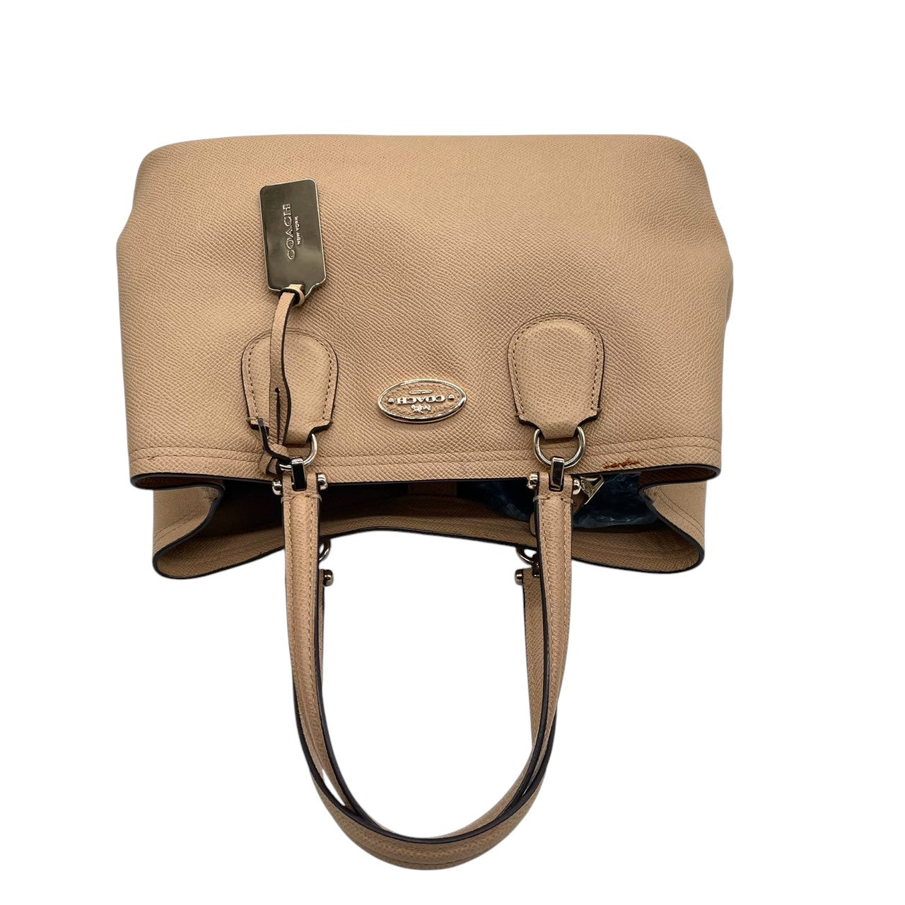 COACH コーチ ハンドバッグ 34563 ミニクリスティーキャリーオール クロスグレインレザー ベージュ レディース トートバッグ 肩掛け可 コンパクト エレガント フェミニン 通勤 ビジネス デイリーユース 人気モデル クリーニング済み s38