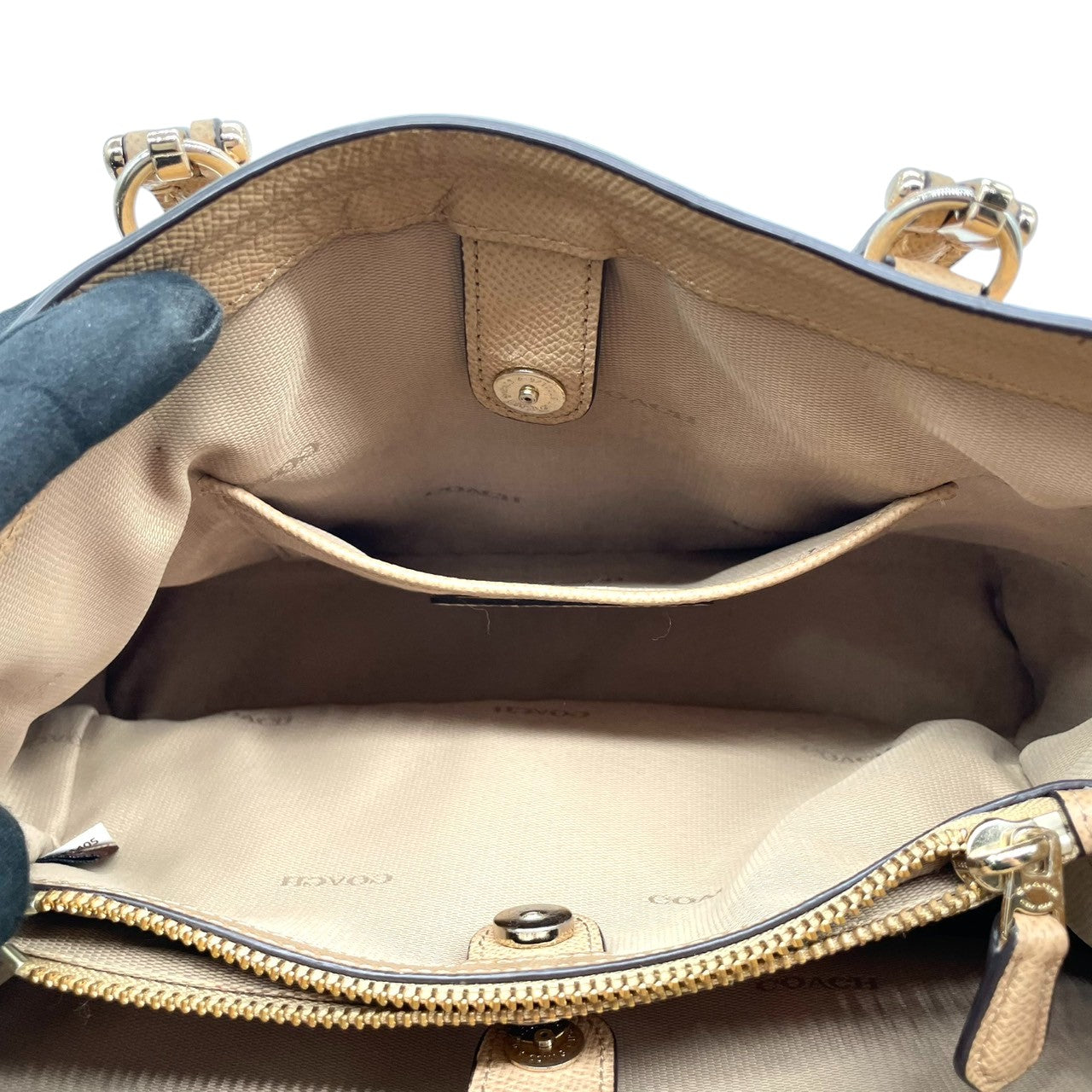 COACH コーチ ハンドバッグ 34563 ミニクリスティーキャリーオール クロスグレインレザー ベージュ レディース トートバッグ 肩掛け可 コンパクト エレガント フェミニン 通勤 ビジネス デイリーユース 人気モデル クリーニング済み s38