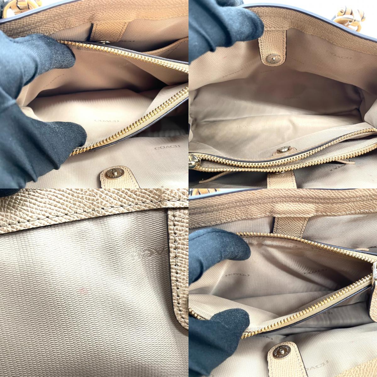 COACH コーチ ハンドバッグ 34563 ミニクリスティーキャリーオール クロスグレインレザー ベージュ レディース トートバッグ 肩掛け可 コンパクト エレガント フェミニン 通勤 ビジネス デイリーユース 人気モデル クリーニング済み s38