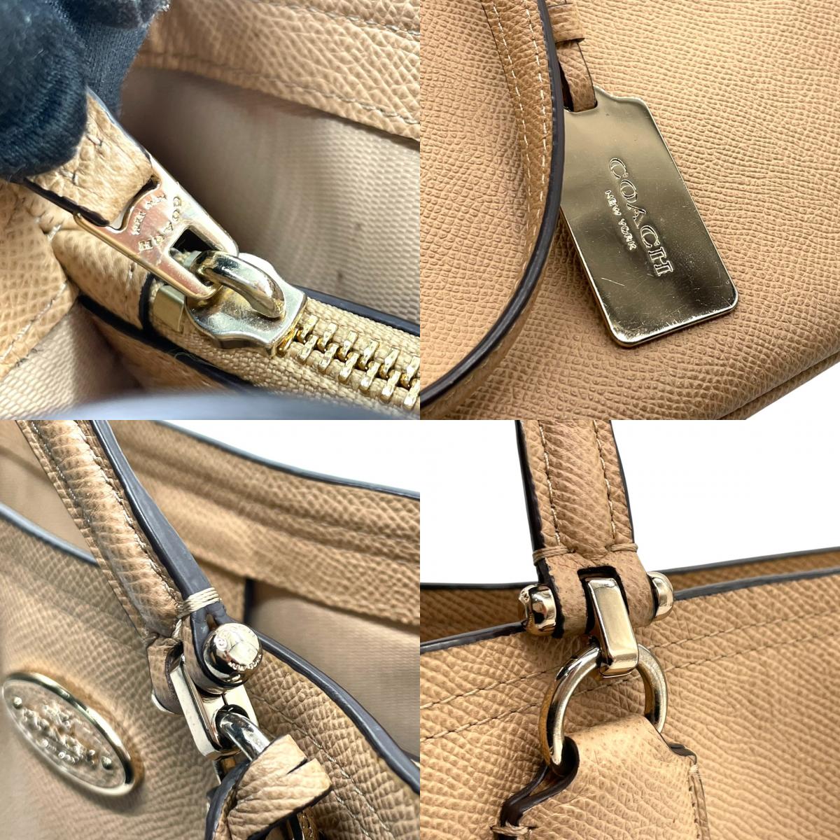 COACH コーチ ハンドバッグ 34563 ミニクリスティーキャリーオール クロスグレインレザー ベージュ レディース トートバッグ 肩掛け可 コンパクト エレガント フェミニン 通勤 ビジネス デイリーユース 人気モデル クリーニング済み s38