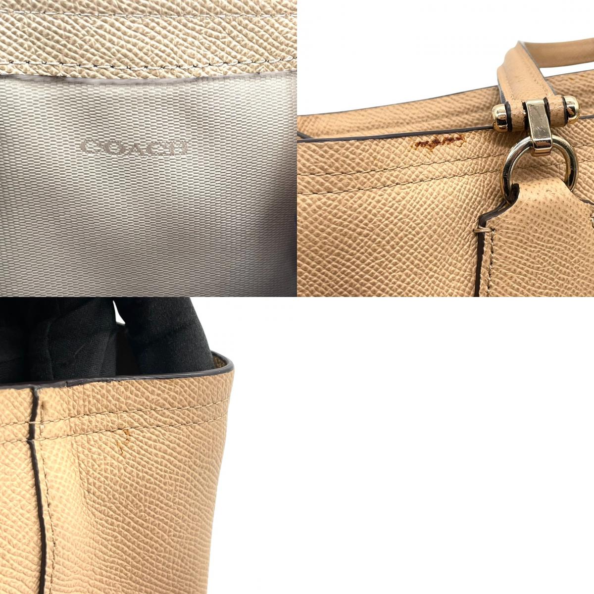 COACH コーチ ハンドバッグ 34563 ミニクリスティーキャリーオール クロスグレインレザー ベージュ レディース トートバッグ 肩掛け可 コンパクト エレガント フェミニン 通勤 ビジネス デイリーユース 人気モデル クリーニング済み s38