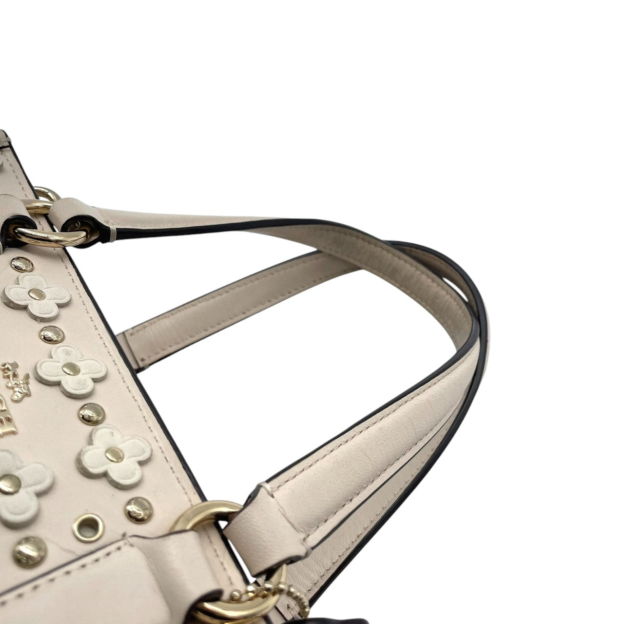 COACH コーチ 2WAYバッグ 37703 チャーリーキャリーオール ハンドバッグ ショルダーバッグ レザー アイボリー ティーローズ フラワー スタッズ レディース 斜め掛け可 フェミニン エレガント デイリーユース 人気モデル クリーニング済み s38