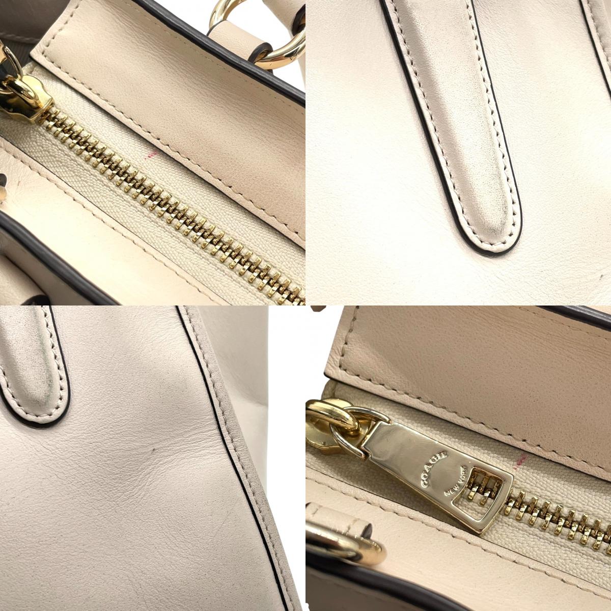 COACH コーチ 2WAYバッグ 37703 チャーリーキャリーオール ハンドバッグ ショルダーバッグ レザー アイボリー ティーローズ フラワー スタッズ レディース 斜め掛け可 フェミニン エレガント デイリーユース 人気モデル クリーニング済み s38