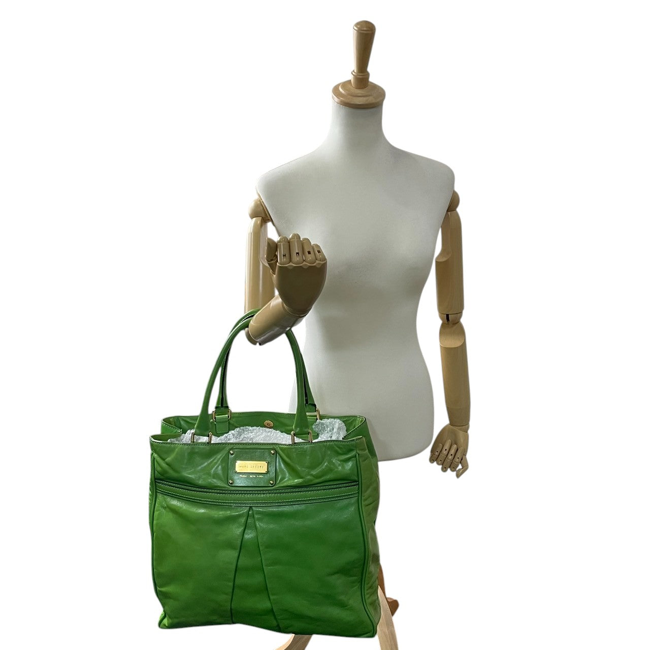 MARC JACOBS マークジェイコブス トートバッグ ハンドバッグ レザー グリーン レディース メンズ ユニセックス 大容量 A4収納可 肩掛け可 ワンショルダー ビジネス 通勤 通学 旅行 ビビッドカラー デザイナーズ クリーニング済み s28