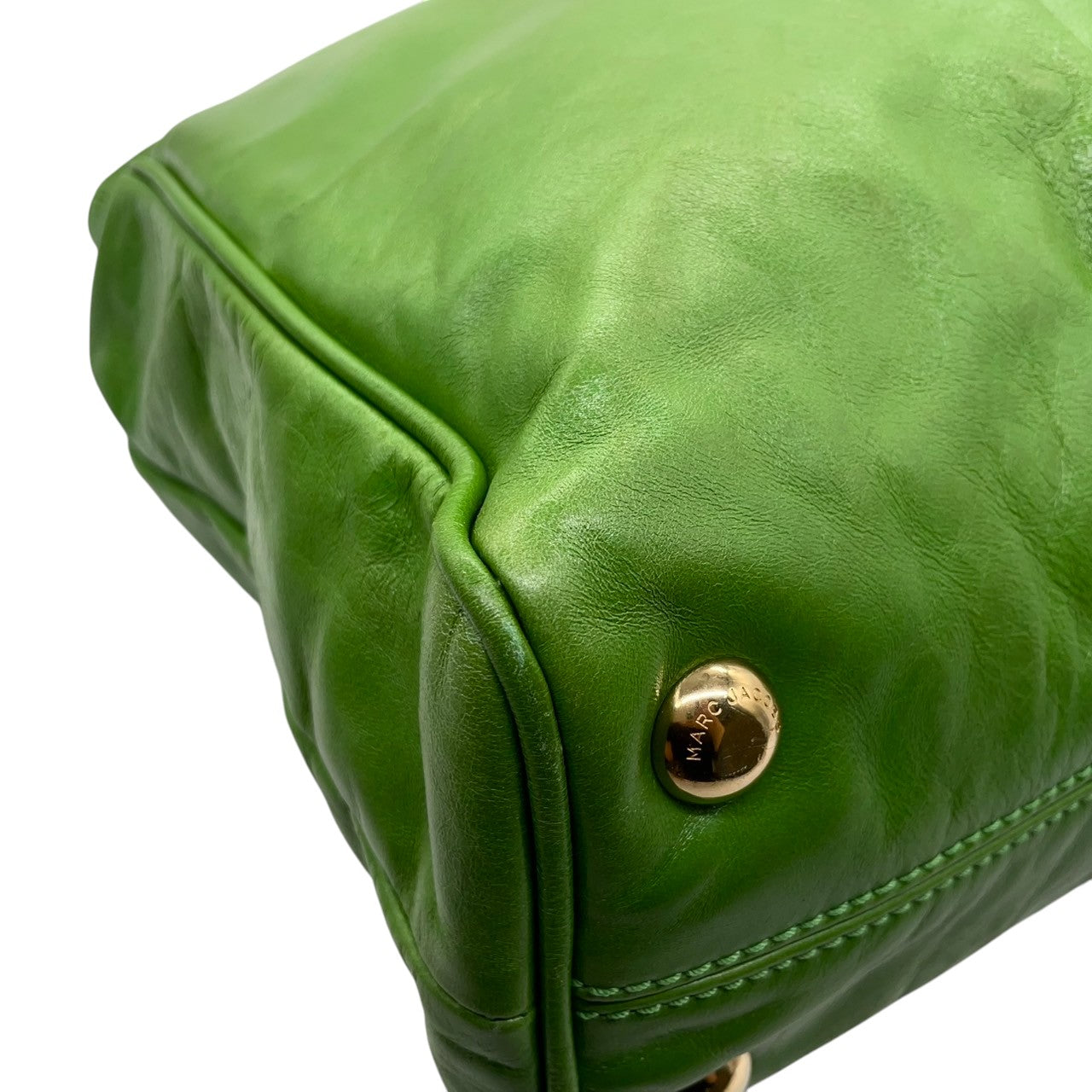 MARC JACOBS マークジェイコブス トートバッグ ハンドバッグ レザー グリーン レディース メンズ ユニセックス 大容量 A4収納可 肩掛け可 ワンショルダー ビジネス 通勤 通学 旅行 ビビッドカラー デザイナーズ クリーニング済み s28