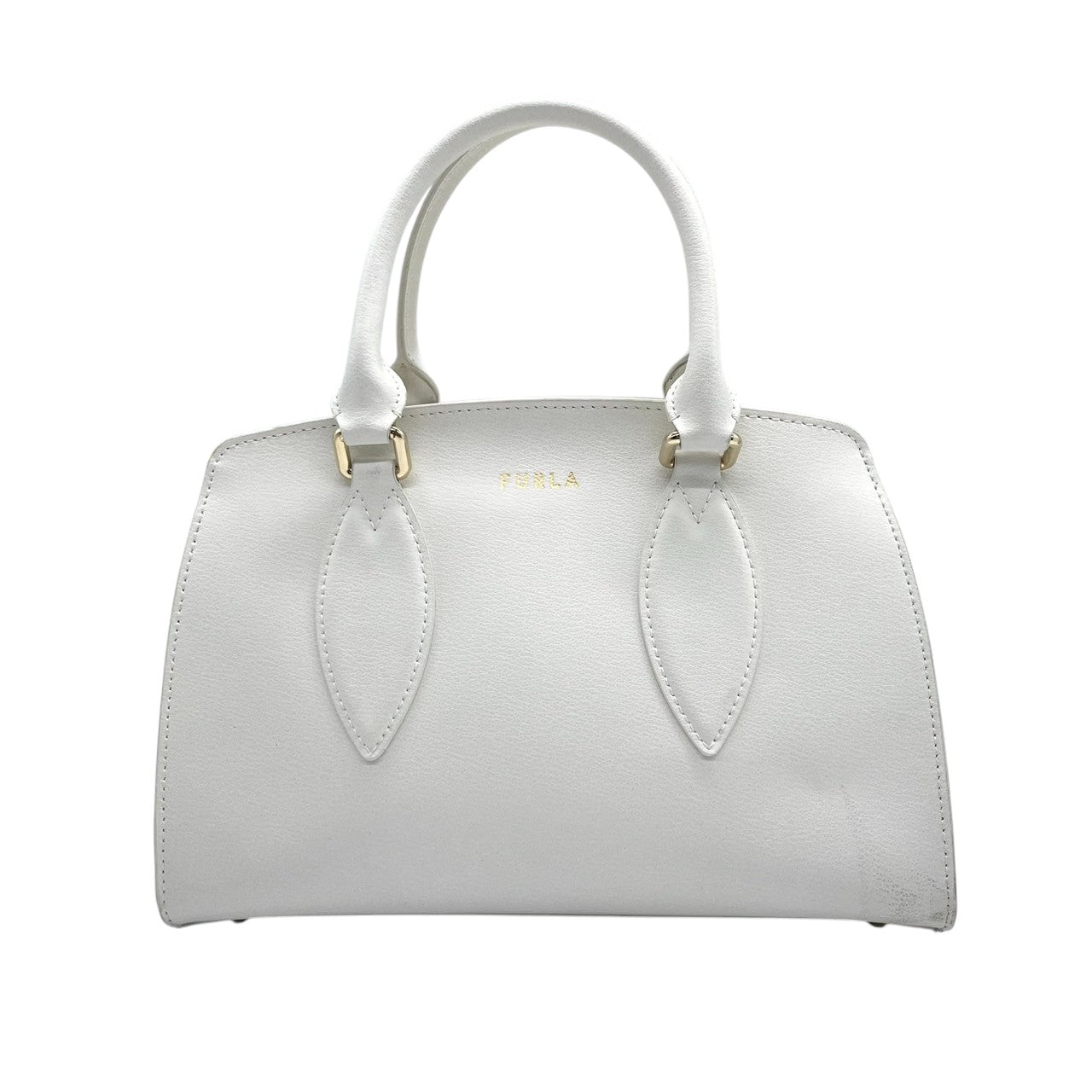 FURLA フルラ 2WAY ハンドバッグ ショルダーバッグ レザー ホワイト 白 レディース 斜め掛け可 自立可 ゴールド金具 エレガント フェミニン フォーマル 通勤 デイリーユース 人気モデル クリーニング済み s28