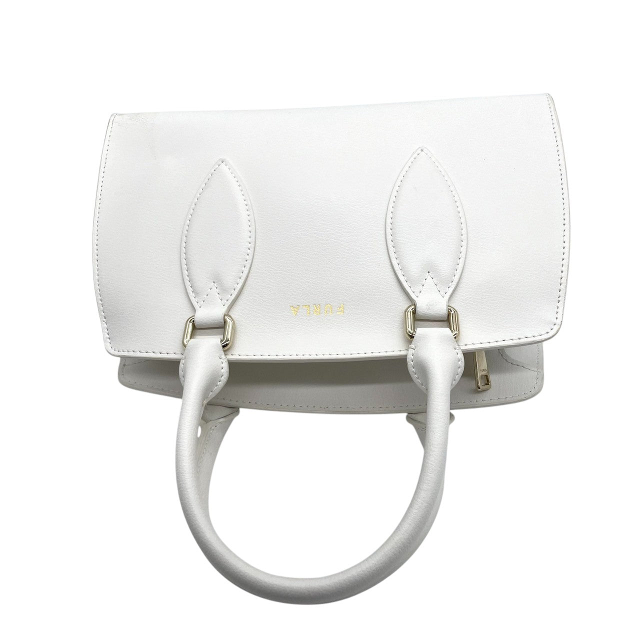 FURLA フルラ 2WAY ハンドバッグ ショルダーバッグ レザー ホワイト 白 レディース 斜め掛け可 自立可 ゴールド金具 エレガント フェミニン フォーマル 通勤 デイリーユース 人気モデル クリーニング済み s28