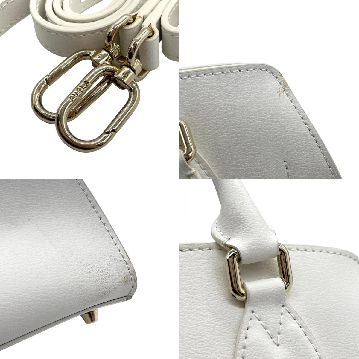 FURLA フルラ 2WAY ハンドバッグ ショルダーバッグ レザー ホワイト 白 レディース 斜め掛け可 自立可 ゴールド金具 エレガント フェミニン フォーマル 通勤 デイリーユース 人気モデル クリーニング済み s28