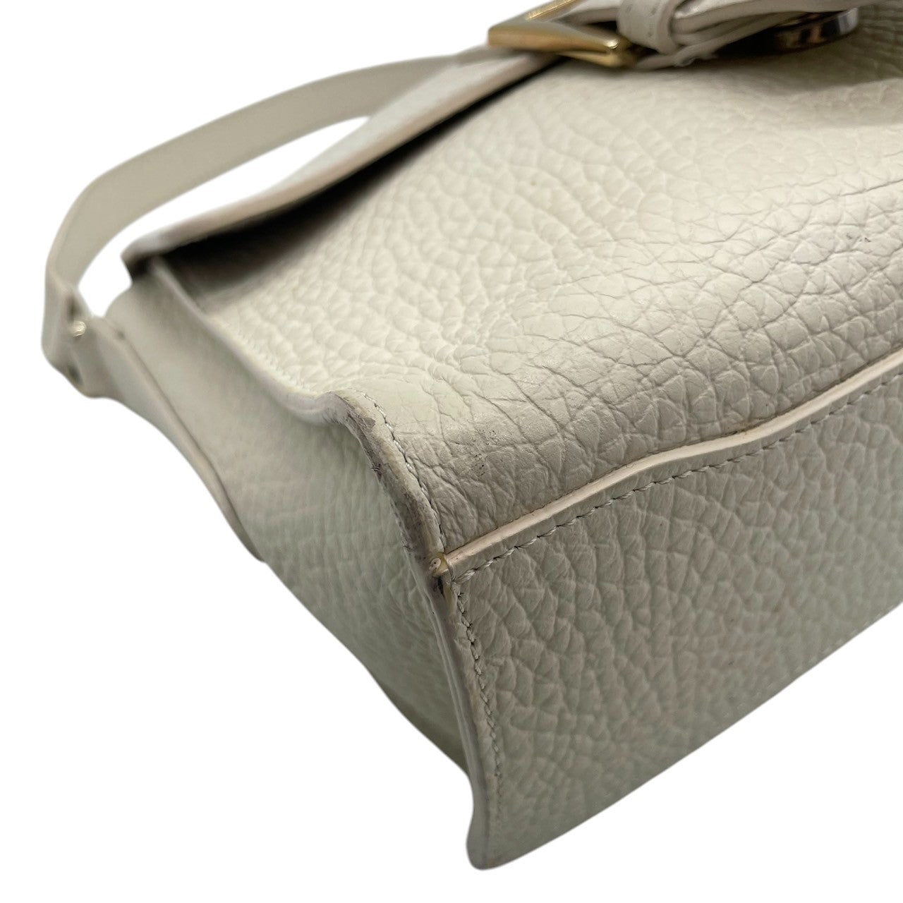 FURLA フルラ ハンドバッグ ショルダーバッグ 2WAY ワンショルダー 斜め掛け可 自立可 レザー 本革 アイボリー ゴールド金具 バックル フラップ式 レディース エレガント クラシック フォーマル ビジネス デイリーユース クリーニング済み s28