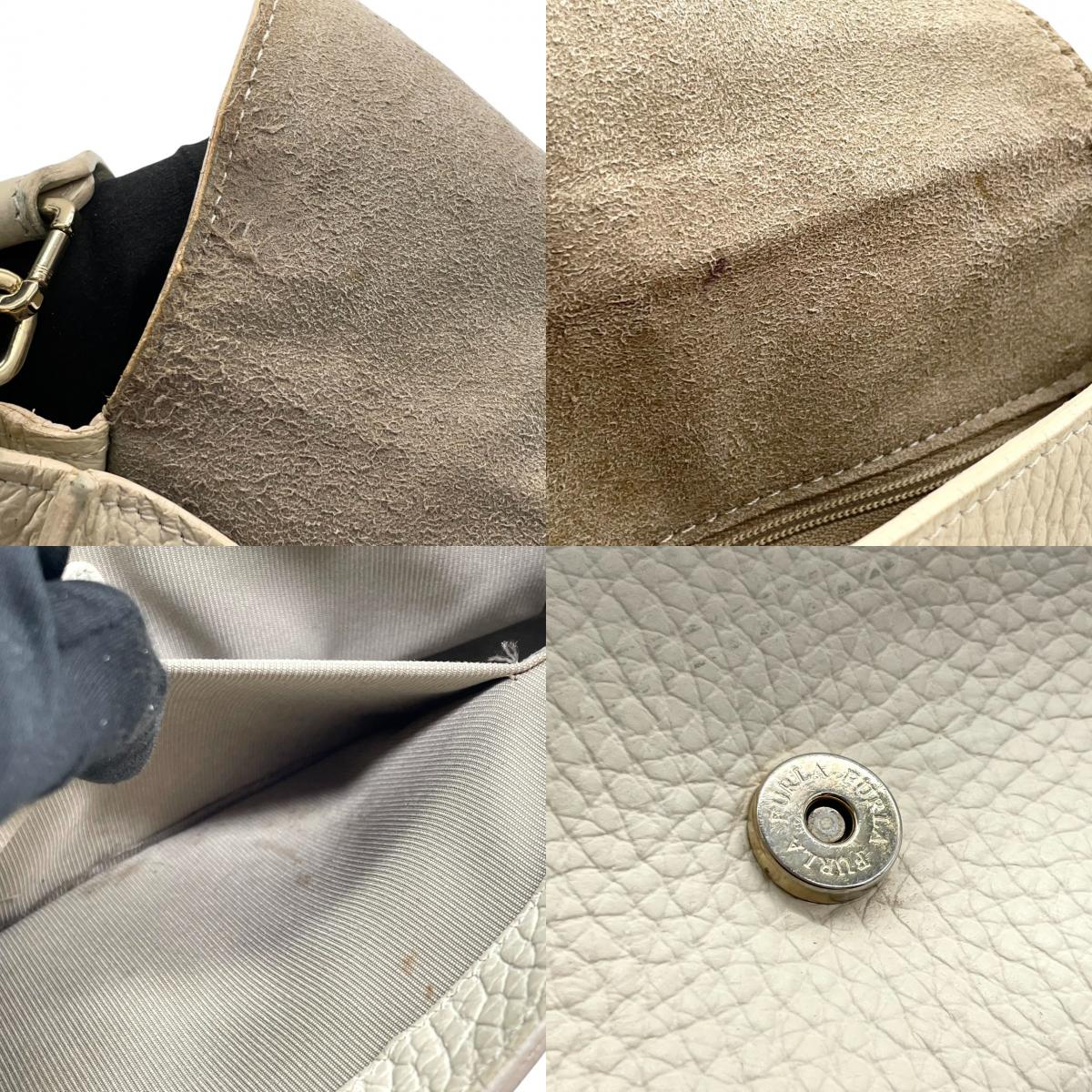 FURLA フルラ ハンドバッグ ショルダーバッグ 2WAY ワンショルダー 斜め掛け可 自立可 レザー 本革 アイボリー ゴールド金具 バックル フラップ式 レディース エレガント クラシック フォーマル ビジネス デイリーユース クリーニング済み s28