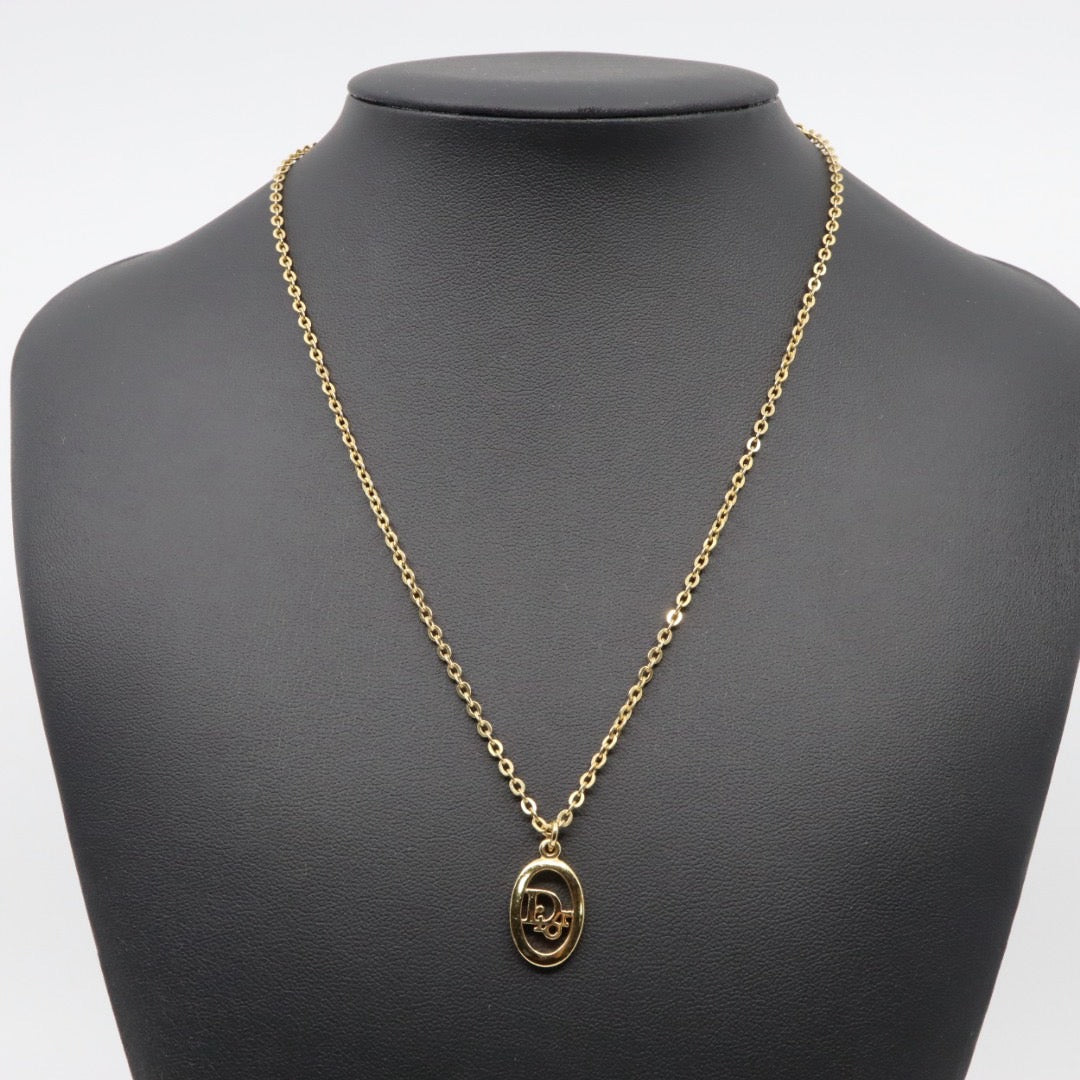 ディオール Dior ヴィンテージ ネックレス オーバルモチーフ Diorロゴ 金 ゴールドカラー アクセサリー I2