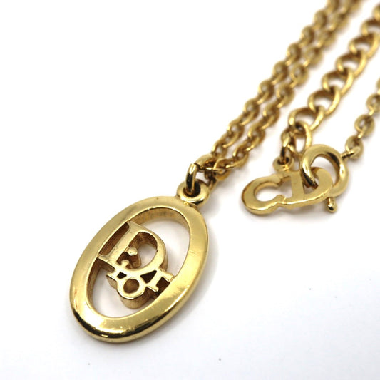 ディオール Dior ヴィンテージ ネックレス オーバルモチーフ Diorロゴ 金 ゴールドカラー アクセサリー I2