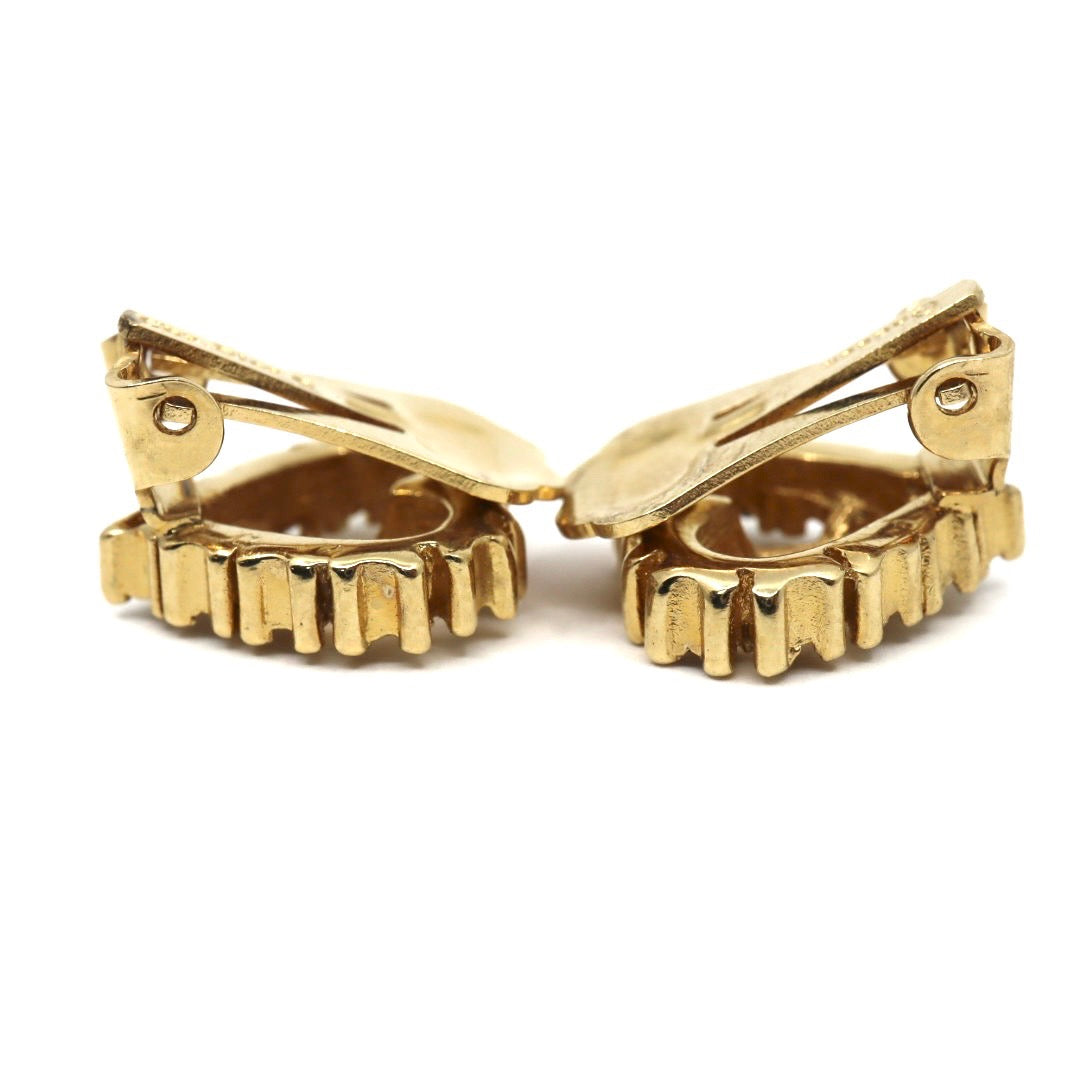 ディオール Dior ヴィンテージ イヤリング ハート モチーフ Dロゴ ラインストーン 金 ゴールドカラー I2