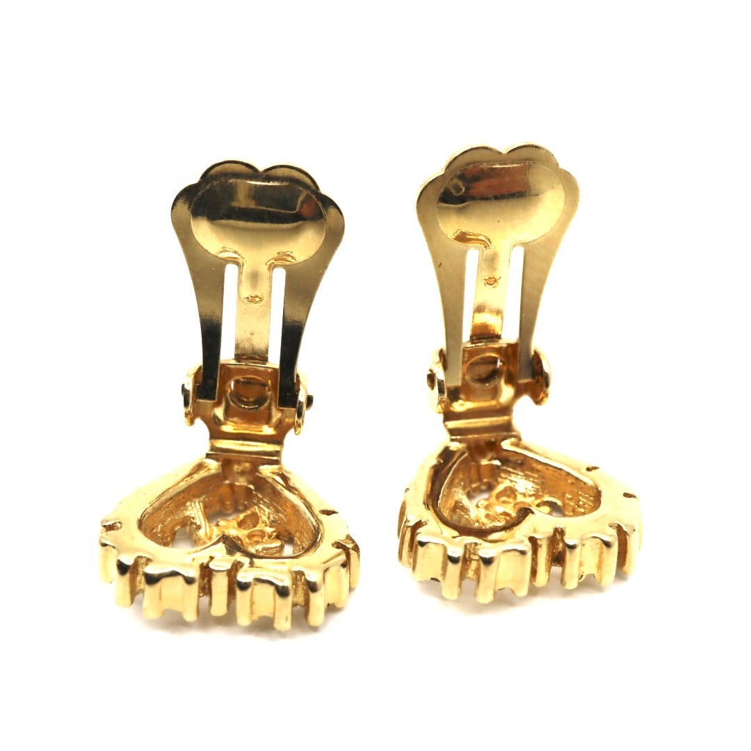 ディオール Dior ヴィンテージ イヤリング ハート モチーフ Dロゴ ラインストーン 金 ゴールドカラー I2