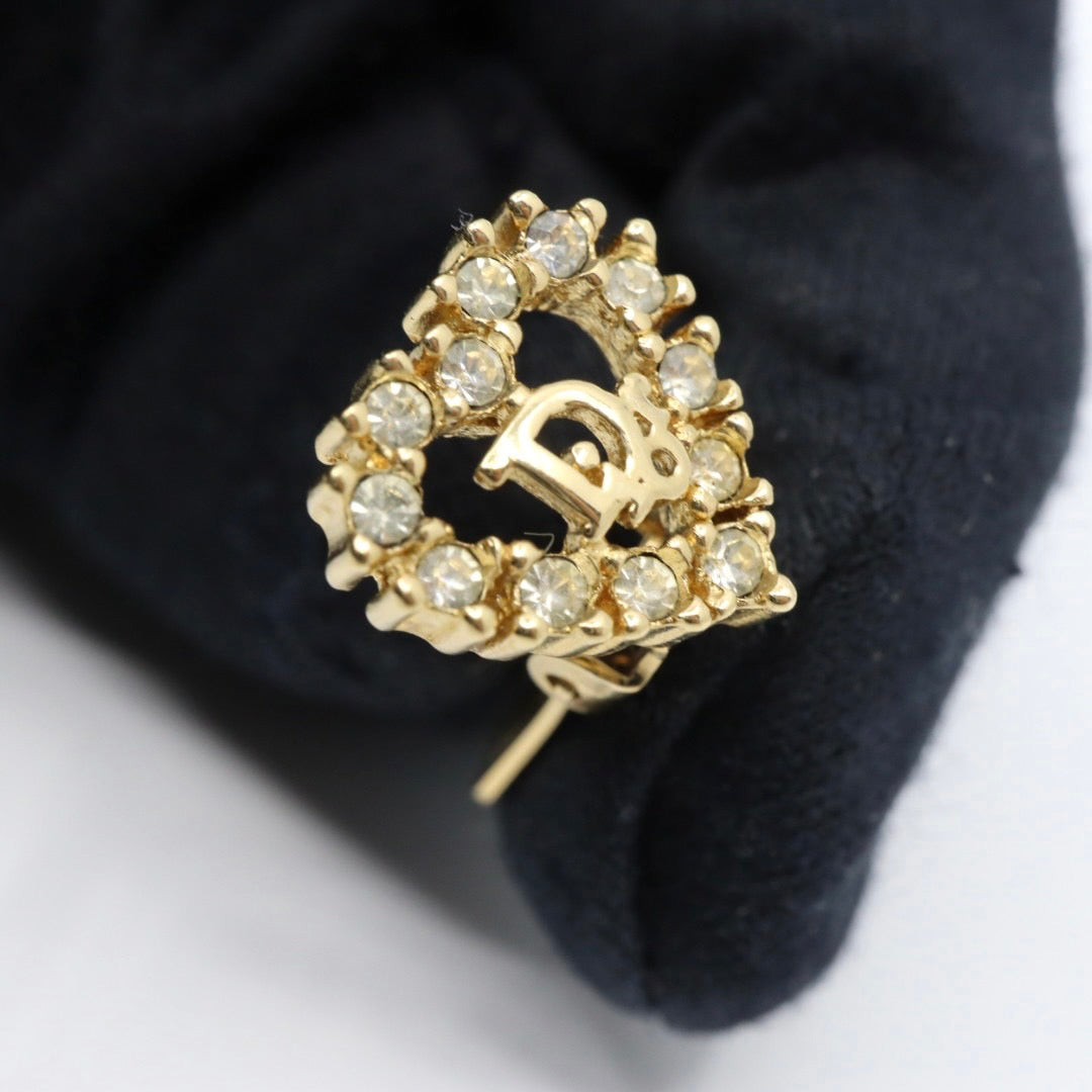 ディオール Dior ヴィンテージ イヤリング ハート モチーフ Dロゴ ラインストーン 金 ゴールドカラー I2