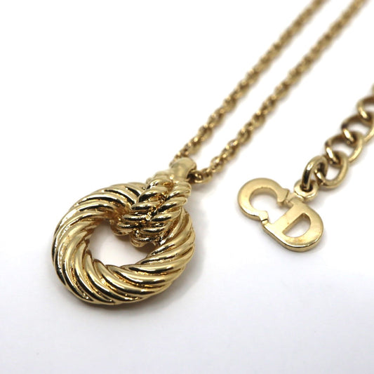 美品 ディオール Dior ヴィンテージ ネックレス ロープノットモチーフ CDロゴ 金 ゴールドカラー アクセサリー I2