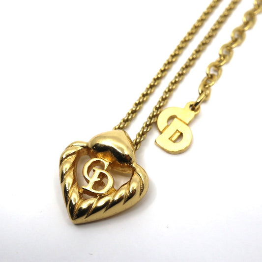 ディオール Dior ヴィンテージ ネックレス ハート モチーフ CDロゴ 金 ゴールドカラー アクセサリー I2