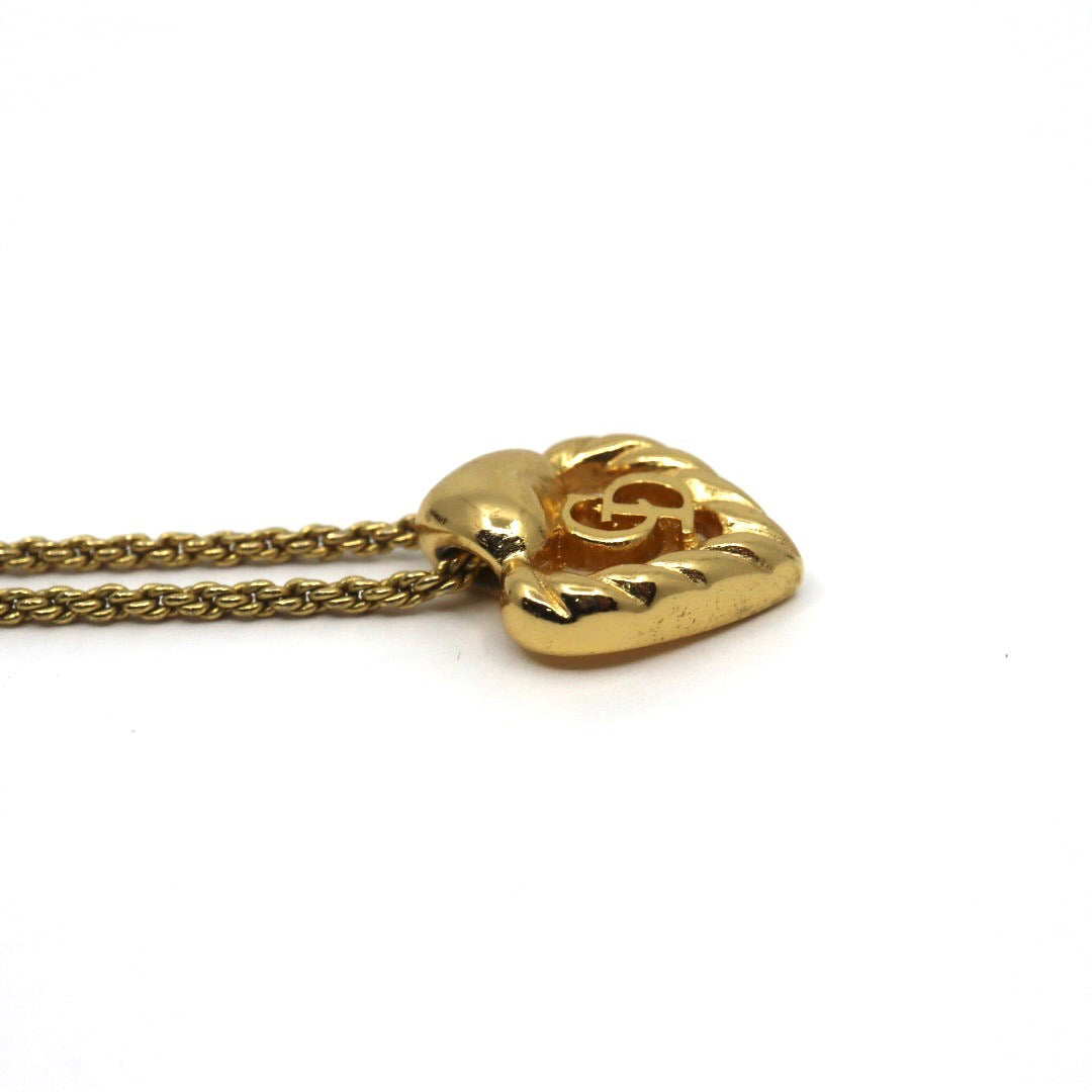 ディオール Dior ヴィンテージ ネックレス ハート モチーフ CDロゴ 金 ゴールドカラー アクセサリー I2