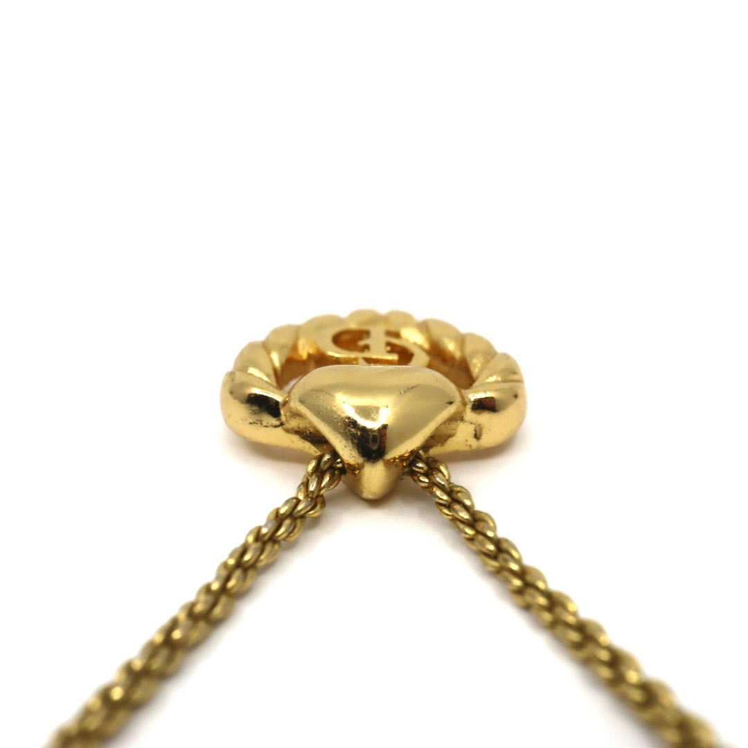 ディオール Dior ヴィンテージ ネックレス ハート モチーフ CDロゴ 金 ゴールドカラー アクセサリー I2