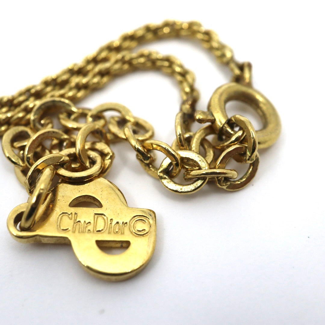 ディオール Dior ヴィンテージ ネックレス ハート モチーフ CDロゴ 金 ゴールドカラー アクセサリー I2