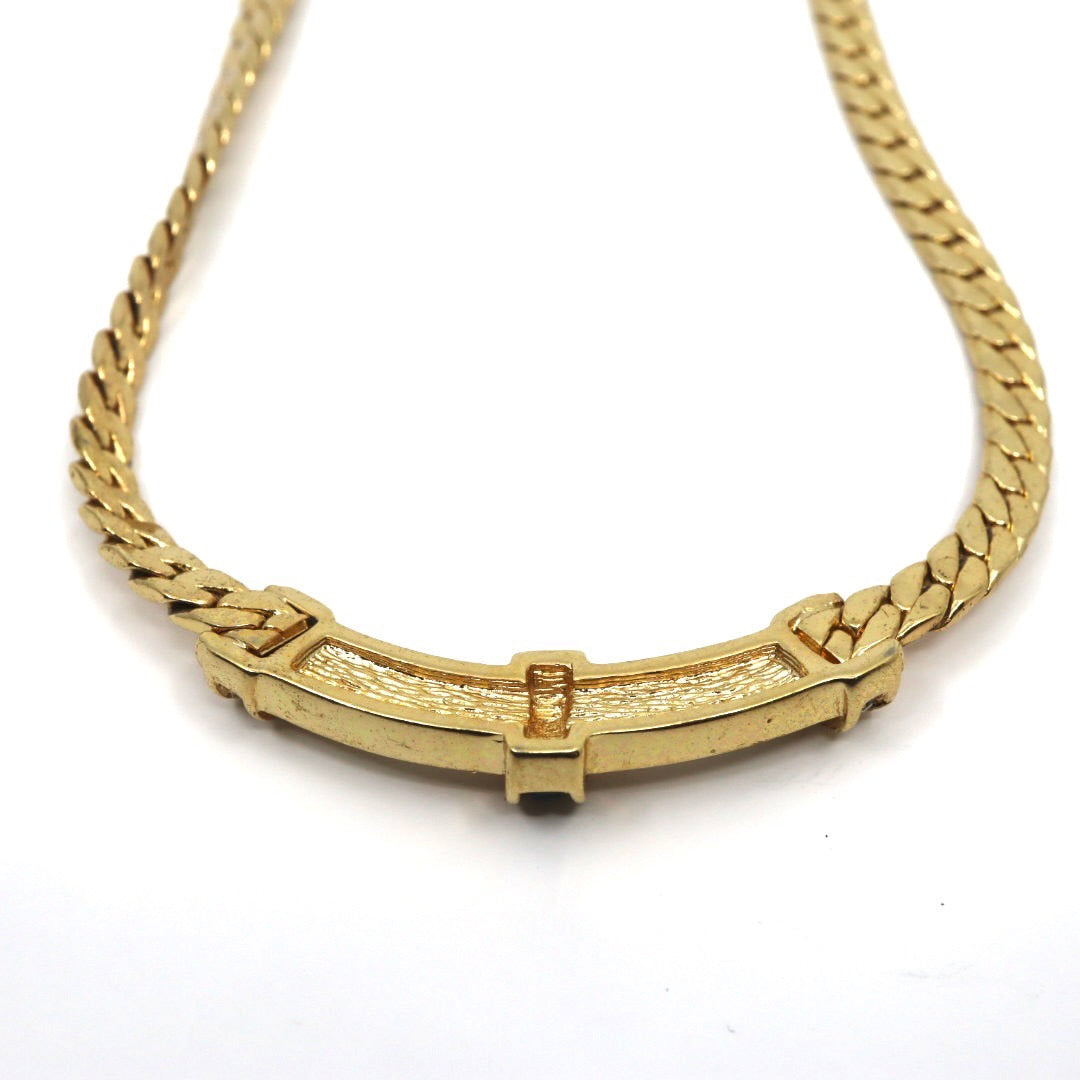 ディオール Dior ヴィンテージ ネックレス 金 ゴールド ラインストーン×ブルー クラシカル 喜平チェーン I2