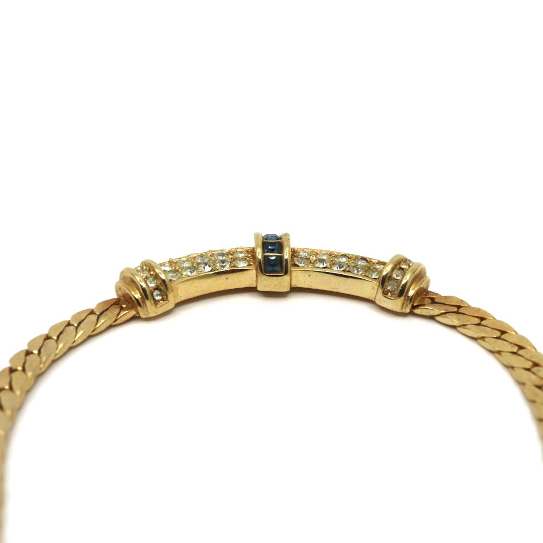 ディオール Dior ヴィンテージ ネックレス 金 ゴールド ラインストーン×ブルー クラシカル 喜平チェーン I2