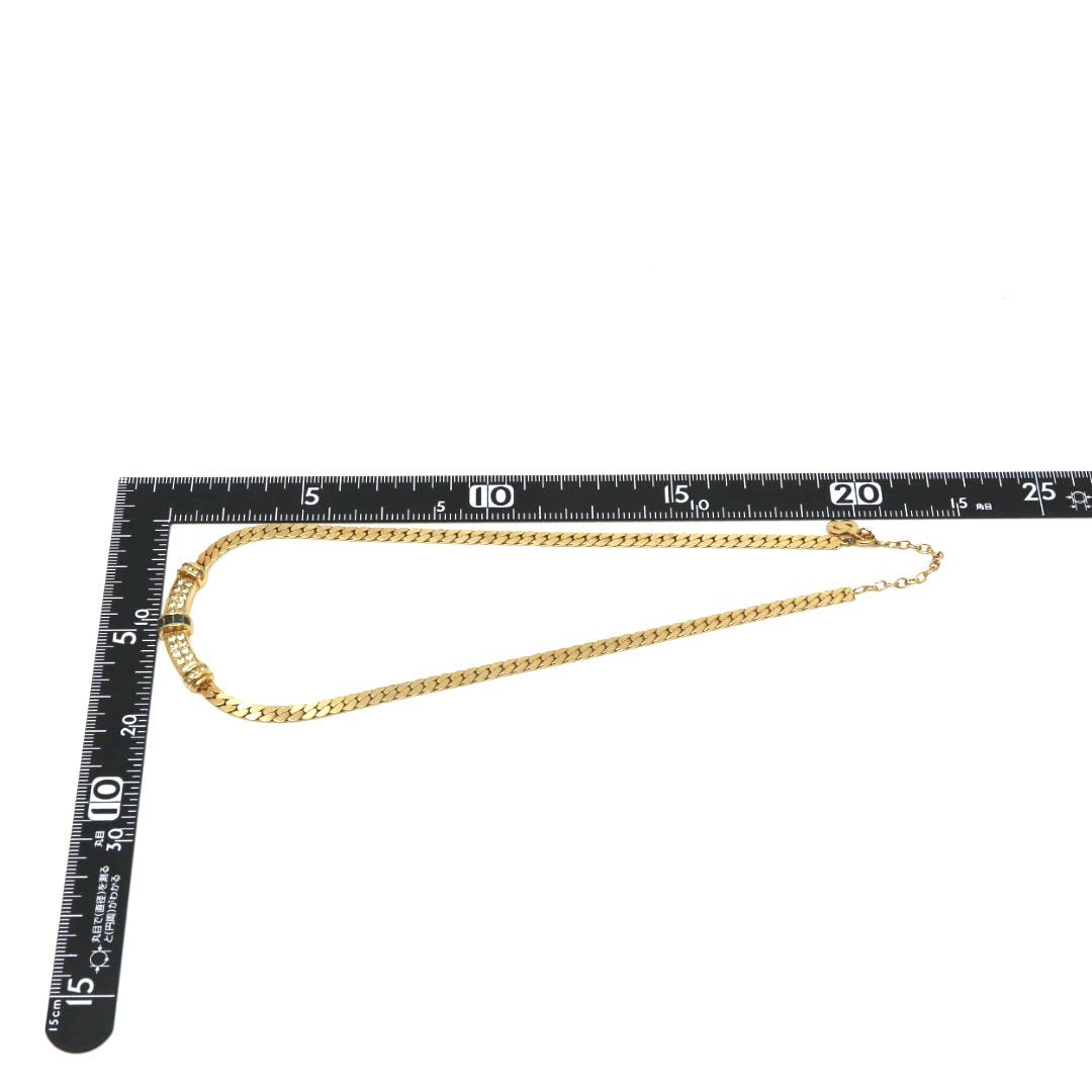 ディオール Dior ヴィンテージ ネックレス 金 ゴールド ラインストーン×ブルー クラシカル 喜平チェーン I2