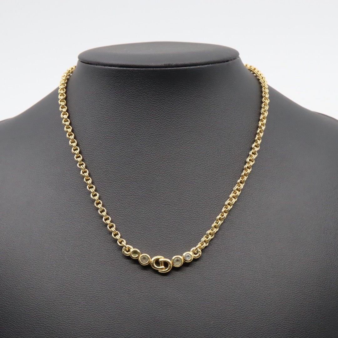 クリスチャンディオール Christian Dior ヴィンテージ ネックレス ペンダント 金 ゴールドカラー Dロゴ ラインストーン アクセサリー I2