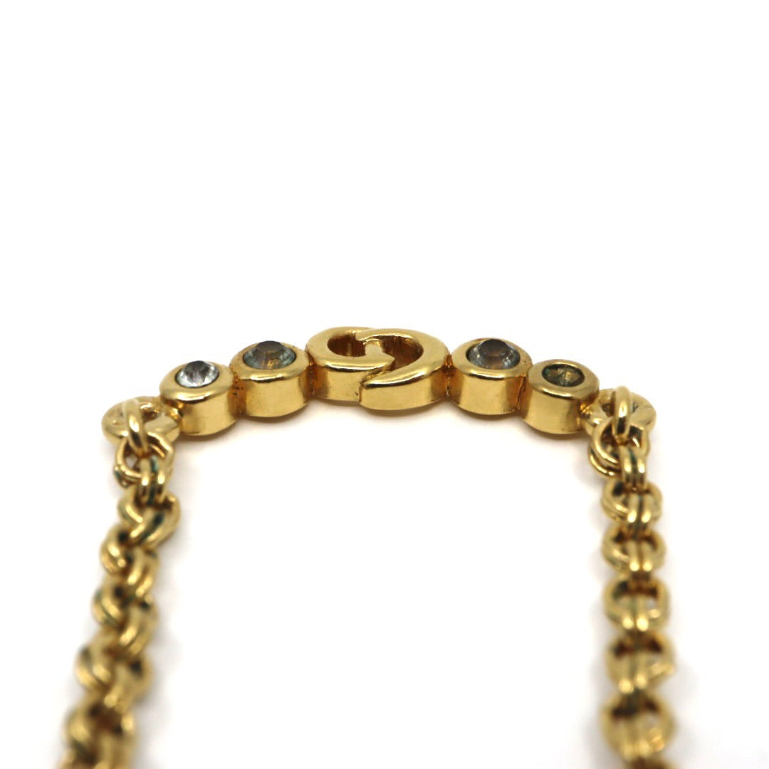 クリスチャンディオール Christian Dior ヴィンテージ ネックレス ペンダント 金 ゴールドカラー Dロゴ ラインストーン アクセサリー I2