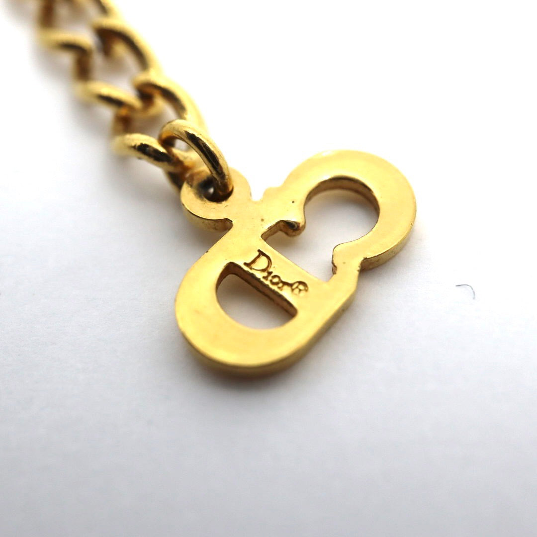 クリスチャンディオール Christian Dior ヴィンテージ ネックレス ペンダント 金 ゴールドカラー Dロゴ ラインストーン アクセサリー I2
