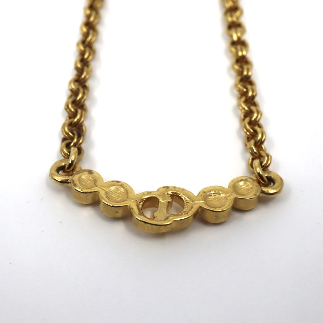 クリスチャンディオール Christian Dior ヴィンテージ ビンテージ ネックレス 金 ゴールドカラー Dロゴ ラインストーン アクセサリー I2