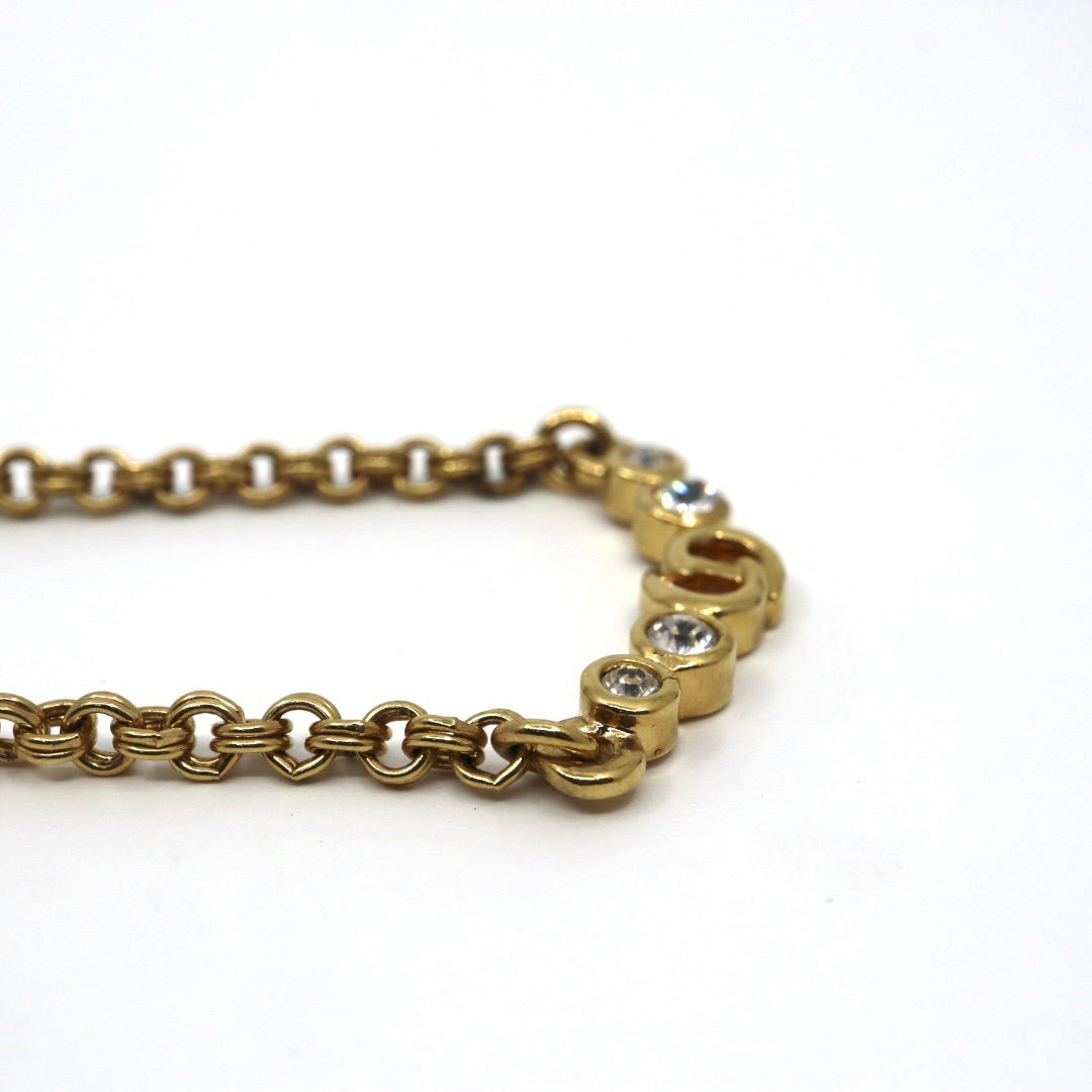 クリスチャンディオール Christian Dior ヴィンテージ ビンテージ ネックレス 金 ゴールドカラー Dロゴ ラインストーン アクセサリー I2