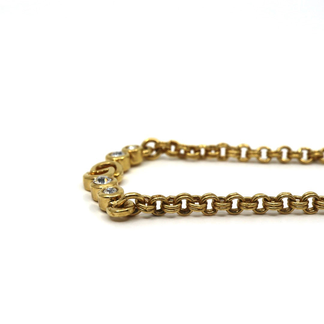 クリスチャンディオール Christian Dior ヴィンテージ ビンテージ ネックレス 金 ゴールドカラー Dロゴ ラインストーン アクセサリー I2