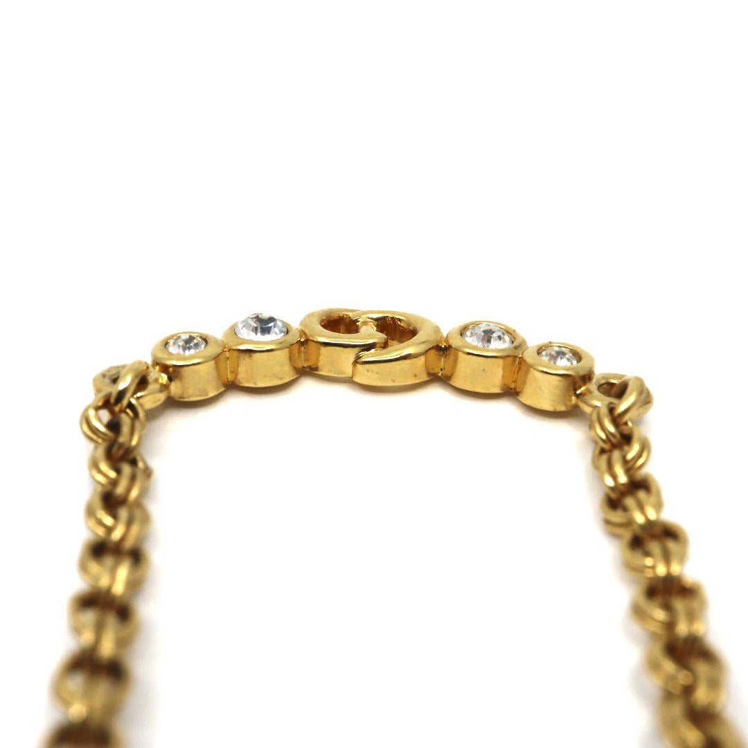 クリスチャンディオール Christian Dior ヴィンテージ ビンテージ ネックレス 金 ゴールドカラー Dロゴ ラインストーン アクセサリー I2